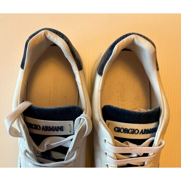 Giorgio Armani White Leather Sneakers Blue Signature, Size 7 (US) 37 (EU), NWOB! - Picture 3 of 10